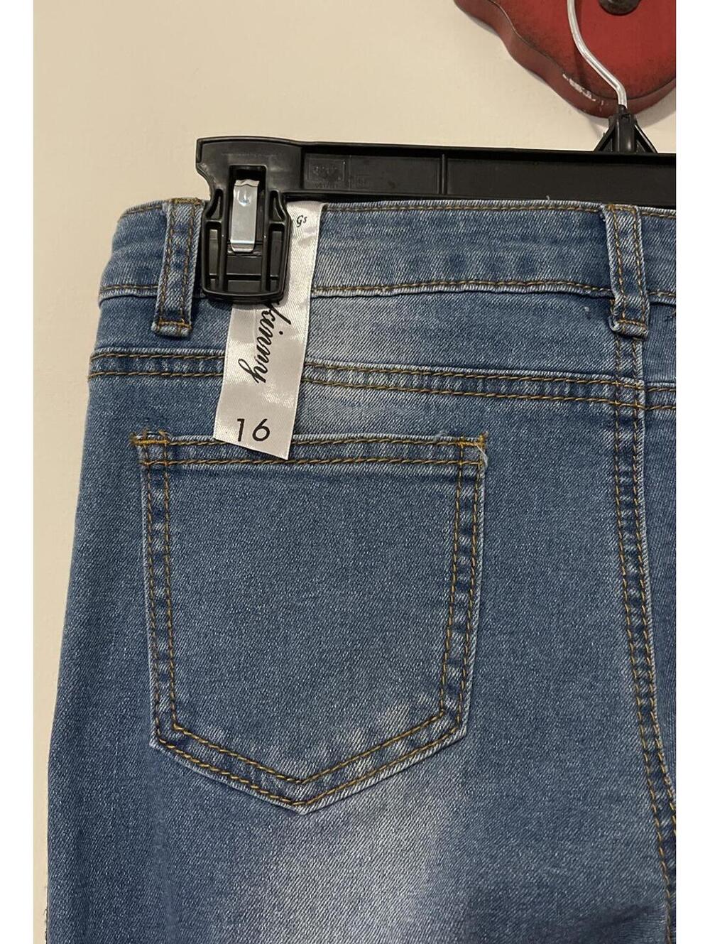 Teen Gs NY Sz 16 Girls Blue Striped Skinny Distressed Denim Jeggings NWT! M1232 - Picture 8 of 9